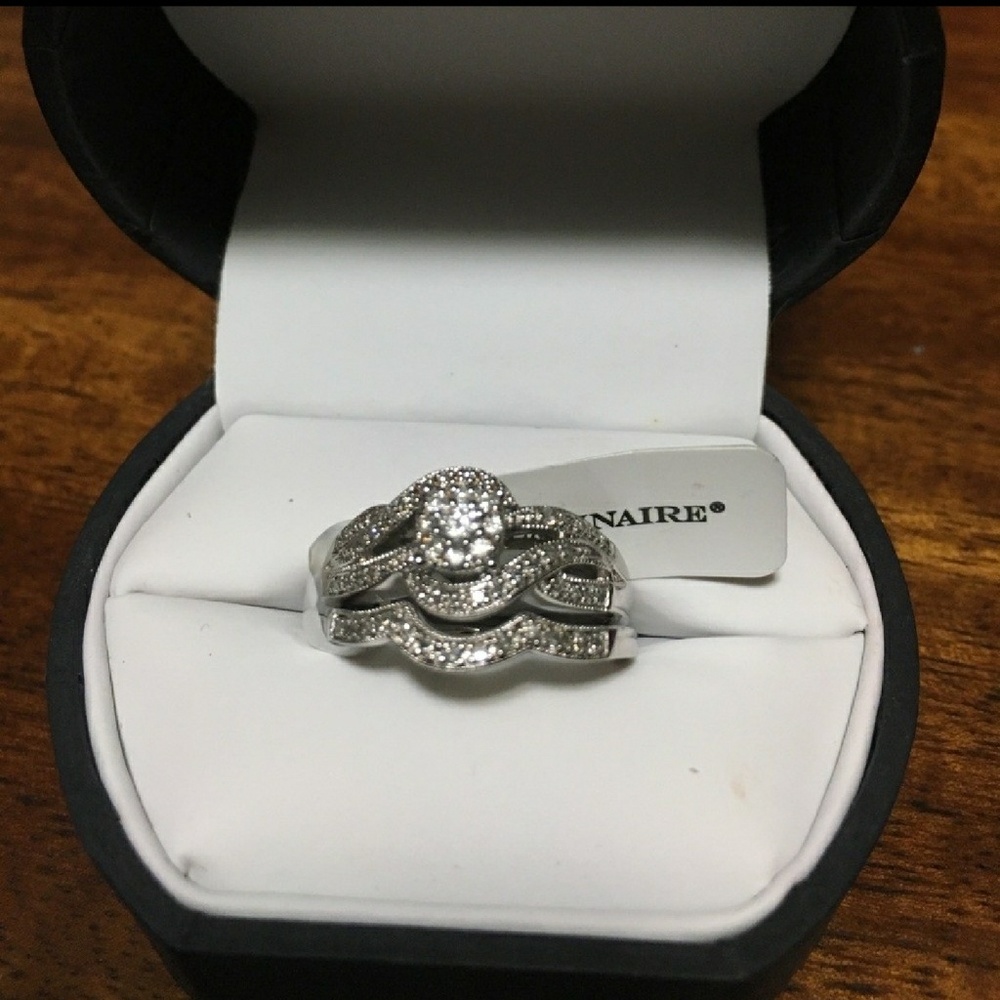 NIB Platinum Diamond Wedding Set Sapphire $2,137